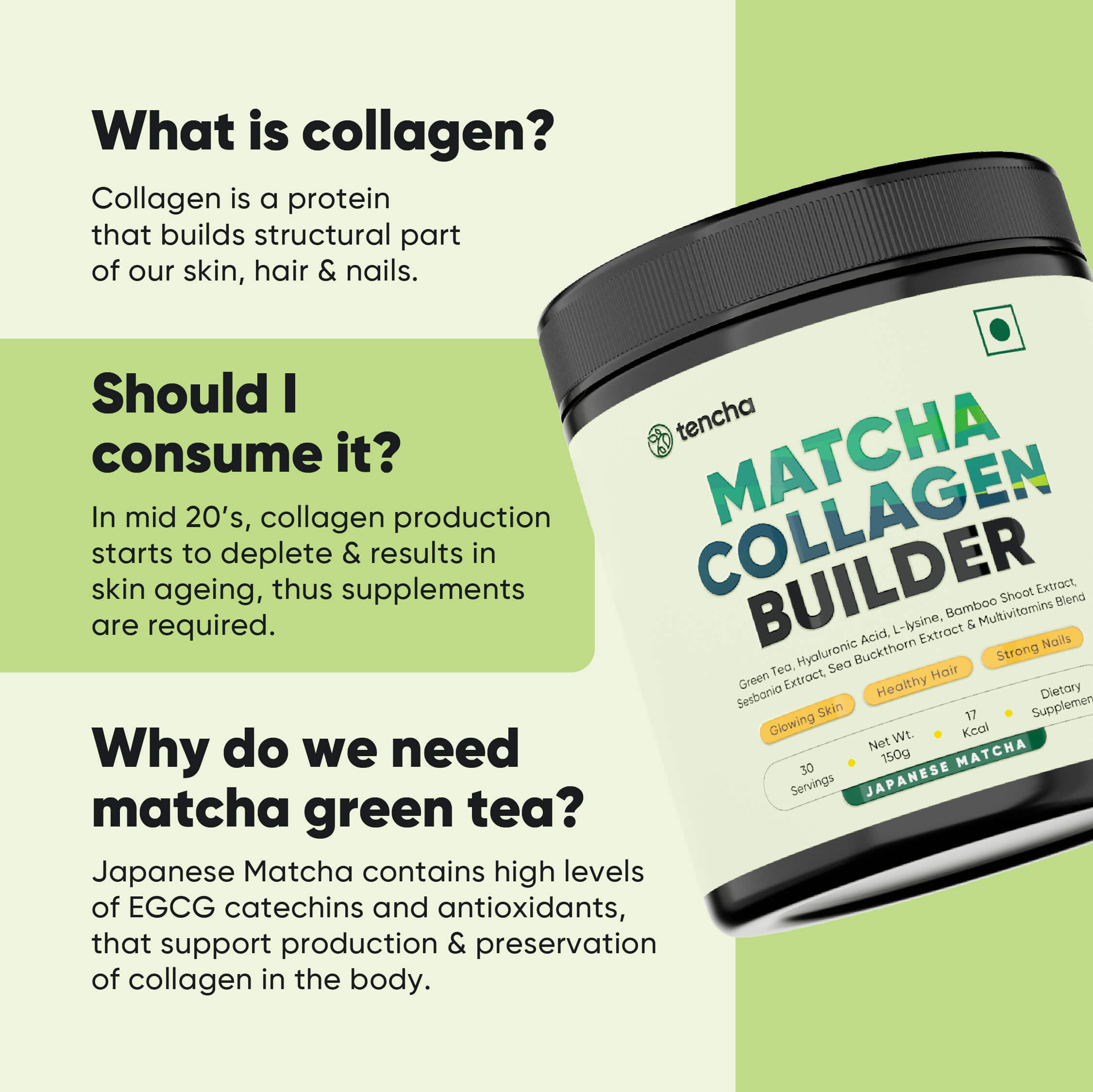 Matcha Collagen Builder | Silica, Biotin & Hyaluronic Acid Blend