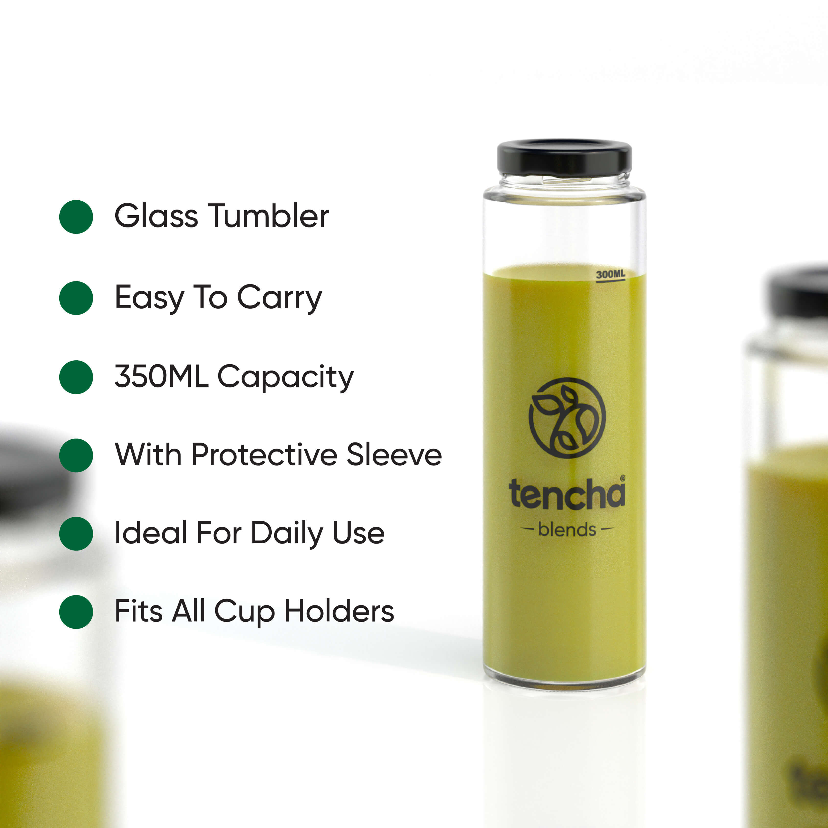 Tencha Blends Tumbler | 350ml Glass Tumbler with Lid