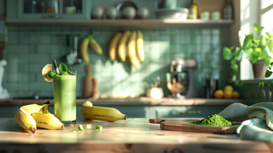 banana smoothie, matcha banana smoothie, matcha recipes, healthy smoothie, chia smoothie, summer recipe