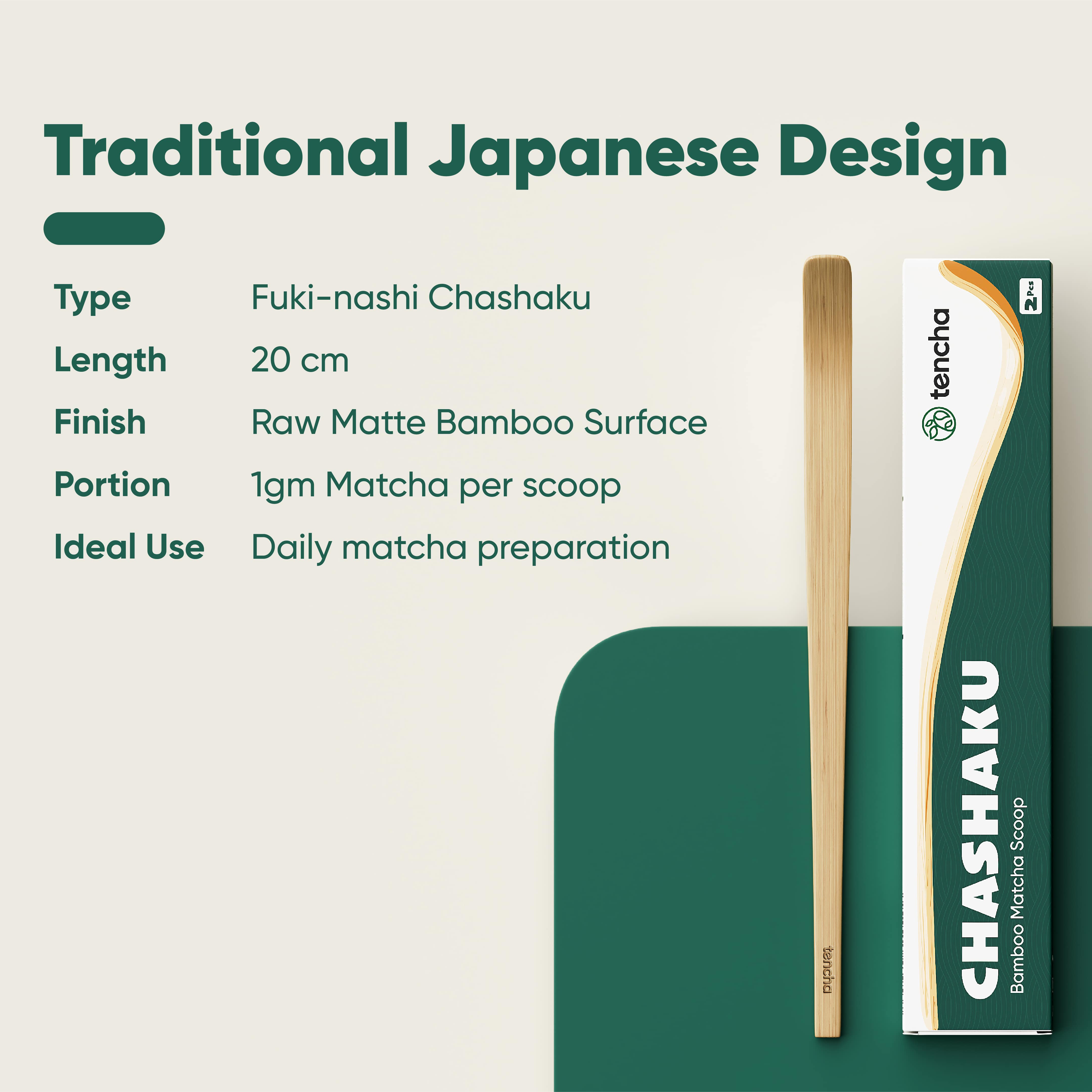 Fuki-nashi Chashaku | Natural Bamboo | Pack of 2