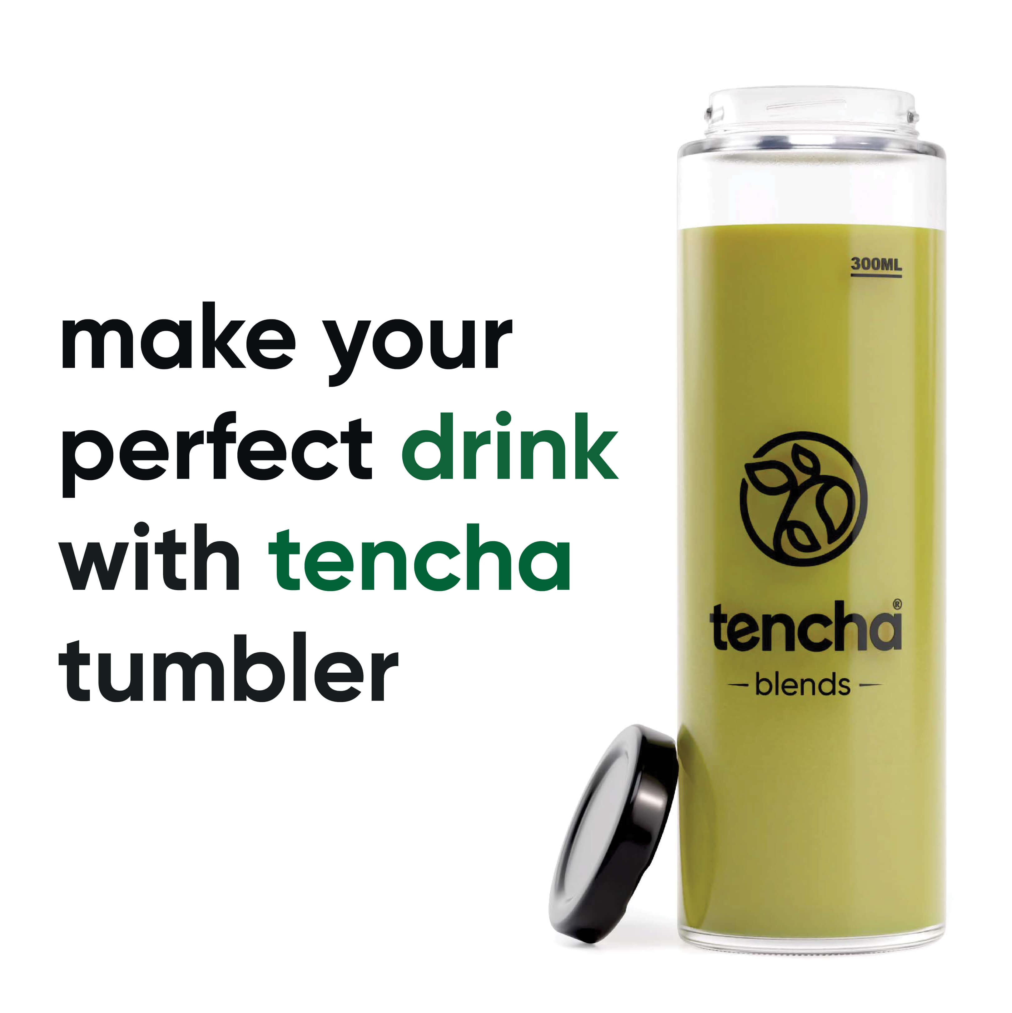 Tencha Blends Tumbler | 350ml Glass Tumbler with Lid